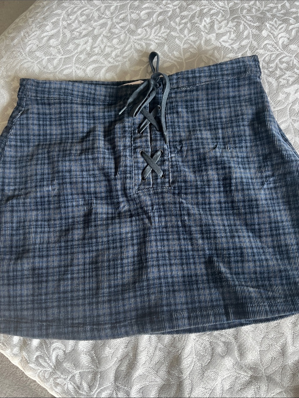 SO Blue Plaid Lace-Up Mini Skirt